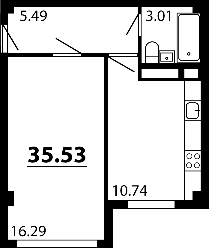 1-комн., 35.53 м²