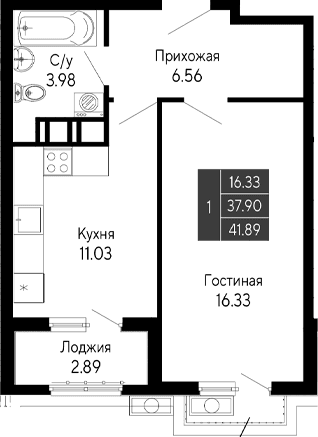 1-комн., 37.9 м²