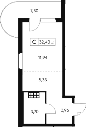 Студия, 30.24 м²