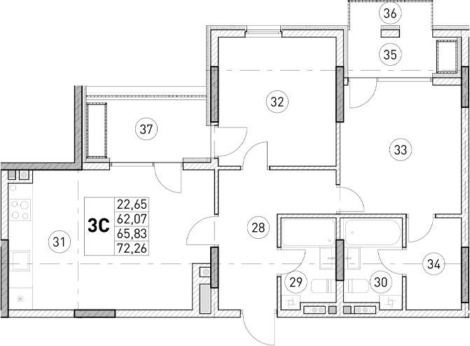 2-комн., 62.07 м²