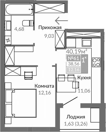 1-комн., 36.93 м²