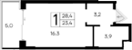 Студия, 23.4 м²