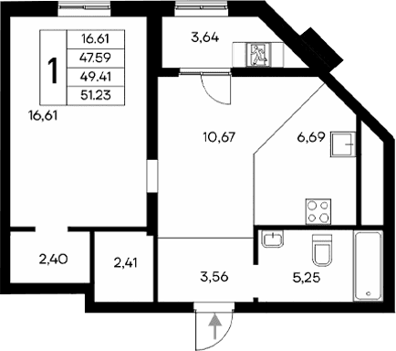1-комн., 47.59 м²