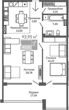 2-комн., 75.37 м²