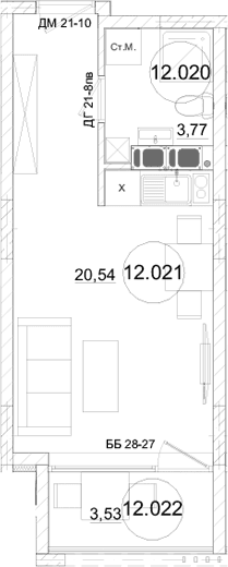 Студия, 24.31 м²