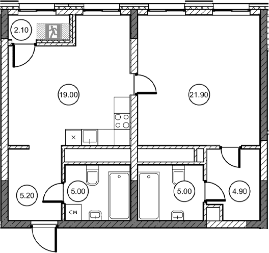 1-комн., 61.05 м²