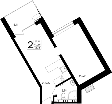 1-комн., 40.85 м²