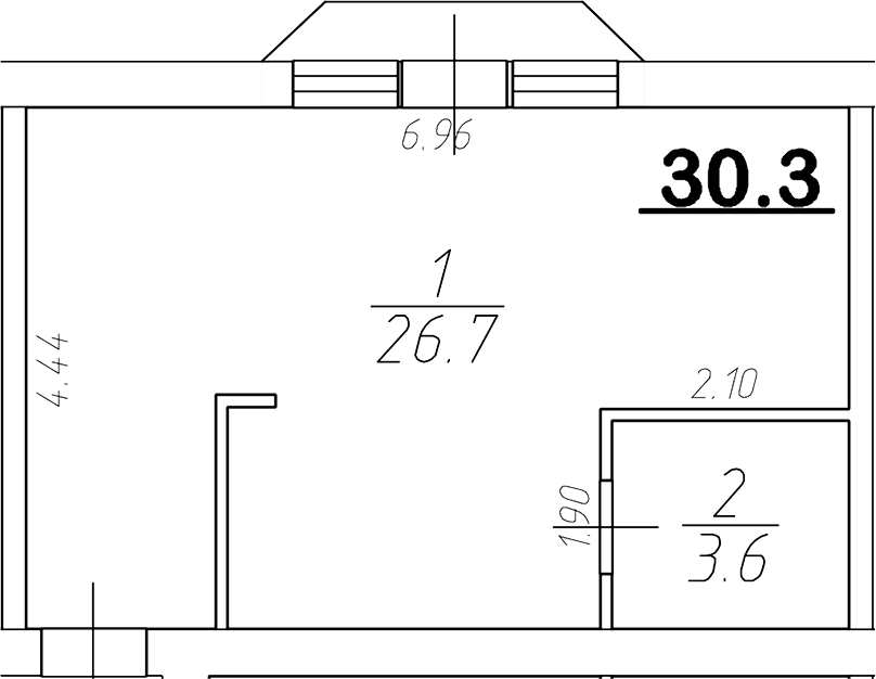 Студия, 30.3 м²