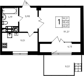 1-комн., 38.45 м²