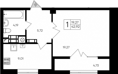 1-комн., 38.19 м²