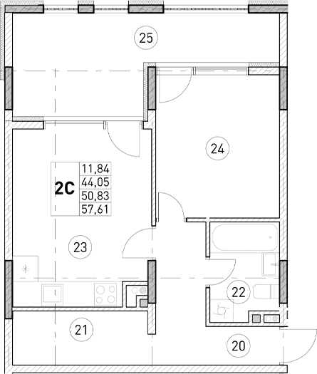 2-комн., 44.05 м²