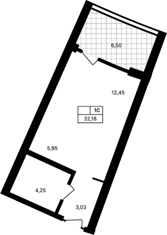 Студия, 25.68 м²