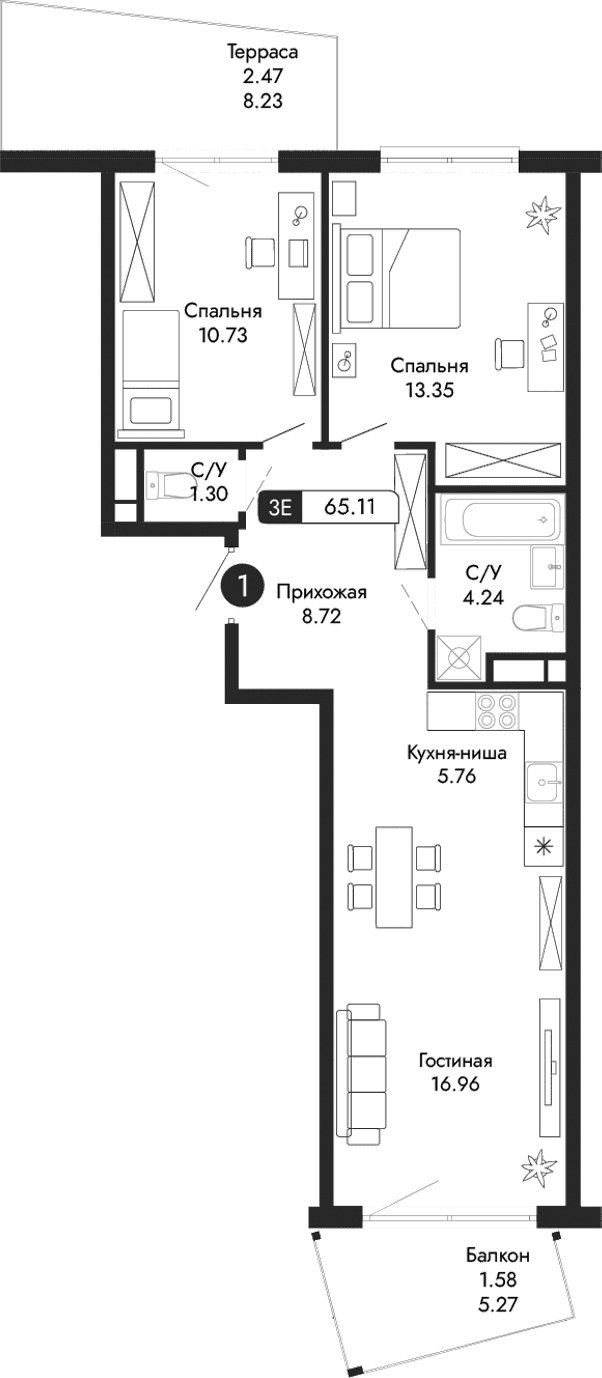 3-комн., 61.06 м²