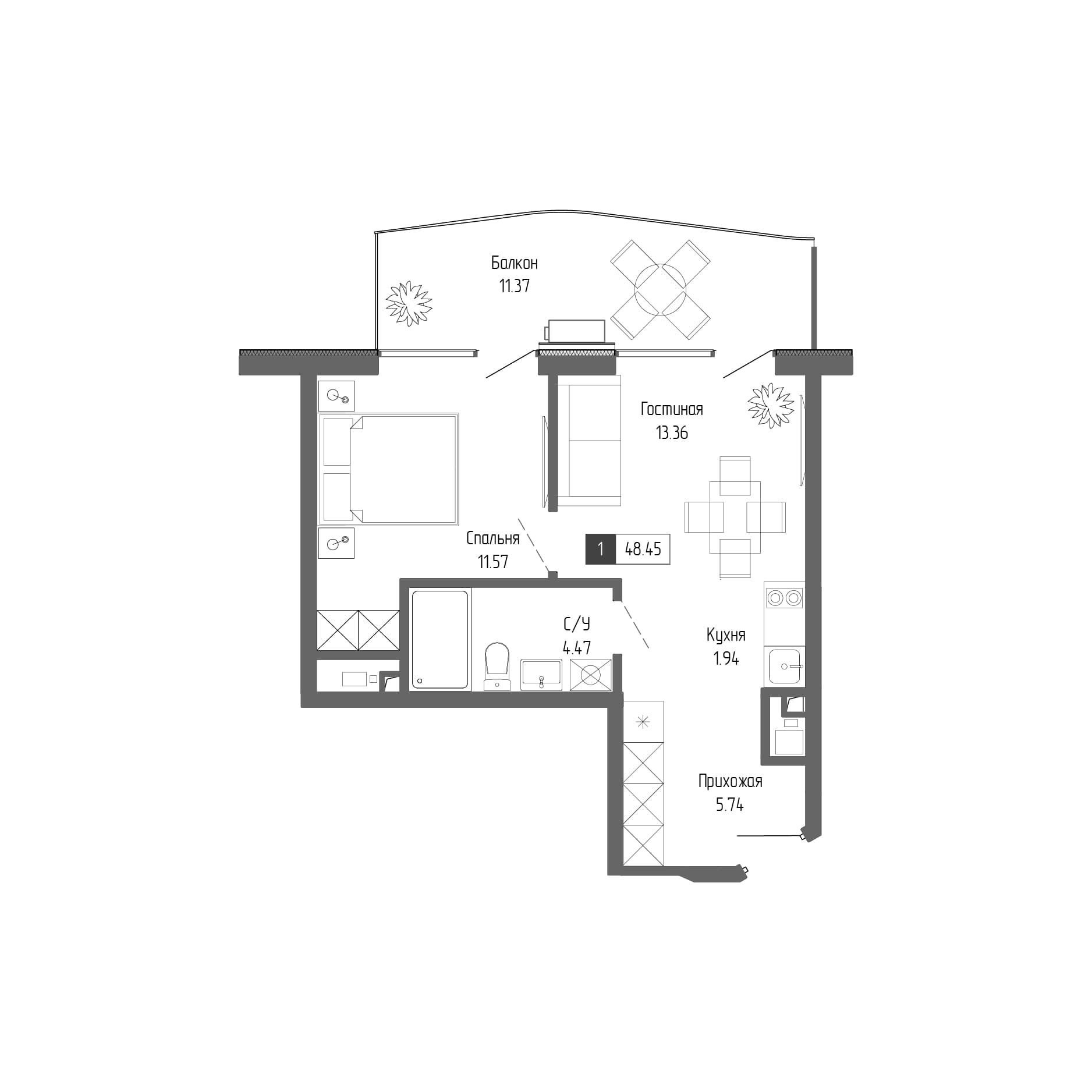 1-комн., 37.08 м²