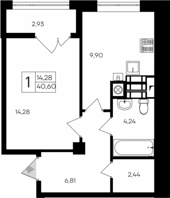 1-комн., 37.67 м²