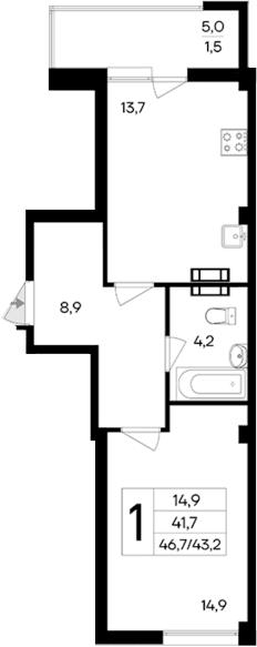 1-комн., 45.2 м²