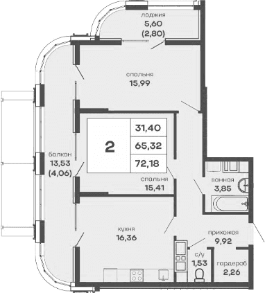 2-комн., 65.32 м²
