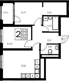 2-комн., 58.73 м²