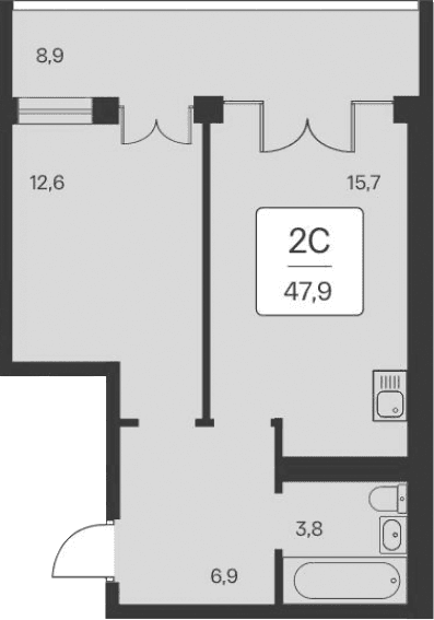 1-комн., 39 м²