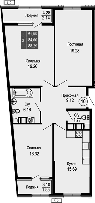 4-комн., 84.6 м²