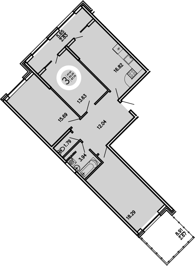 3-комн., 82.2 м²