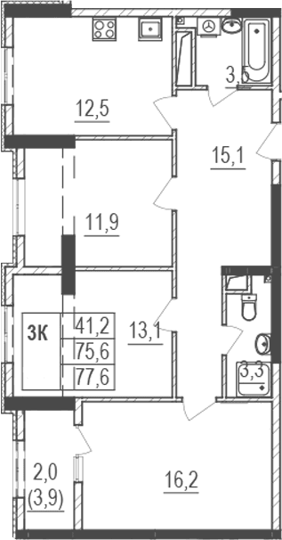 3-комн., 75.6 м²