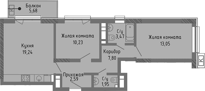 3-комн., 58.33 м²