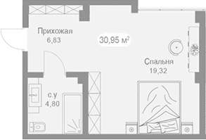 Студия, 30.95 м²
