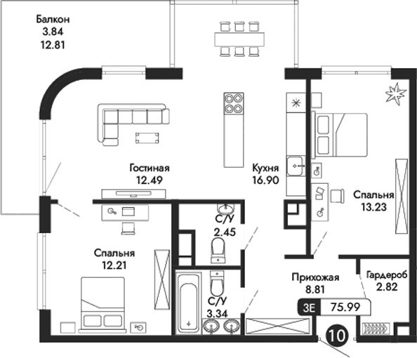 3-комн., 72.15 м²