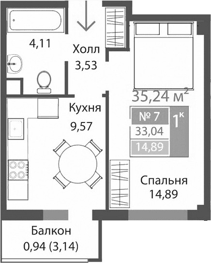 1-комн., 32.1 м²