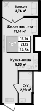 Студия, 21.12 м²