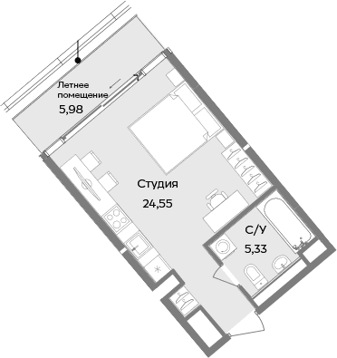 Студия, 29.88 м²