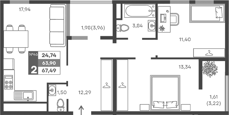 2-комн., 60.31 м²