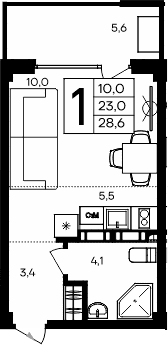 Студия, 23 м²