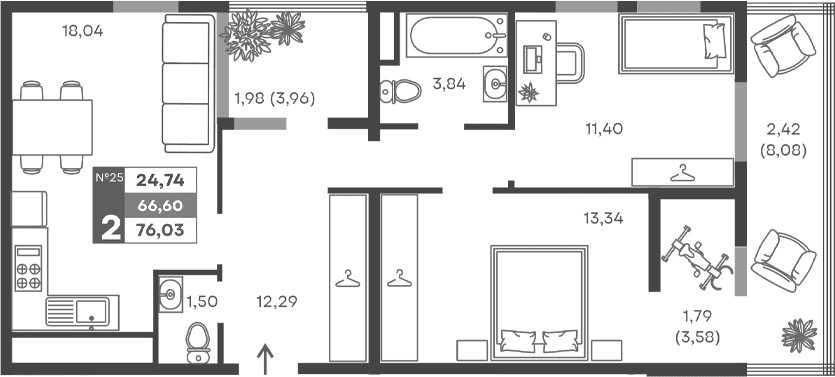 2-комн., 60.41 м²
