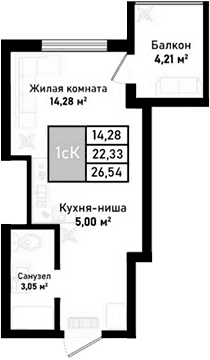 Студия, 22.33 м²