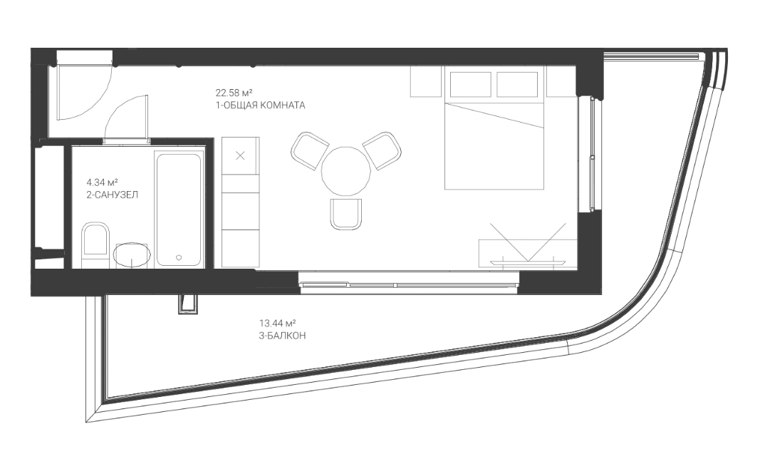 Студия, 26.92 м²