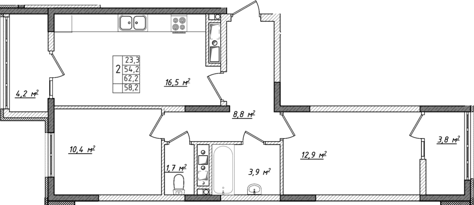 3-комн., 54.2 м²