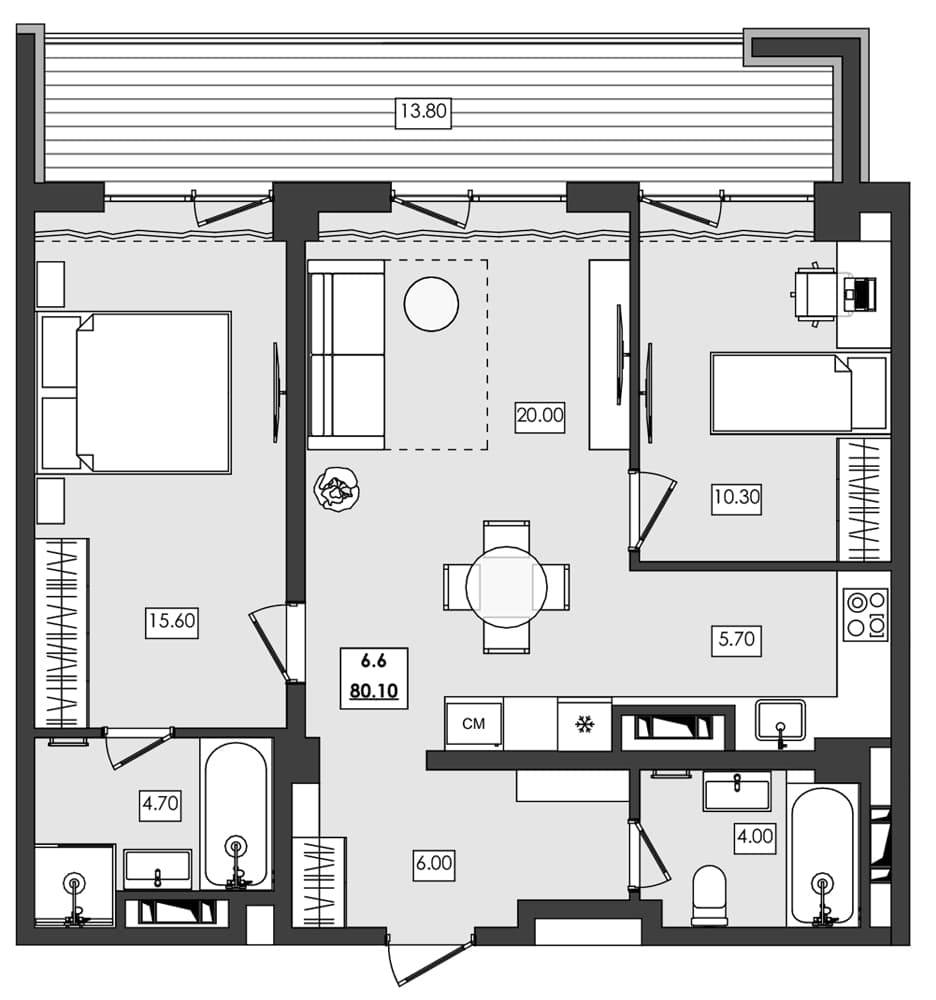2-комн., 66.3 м²