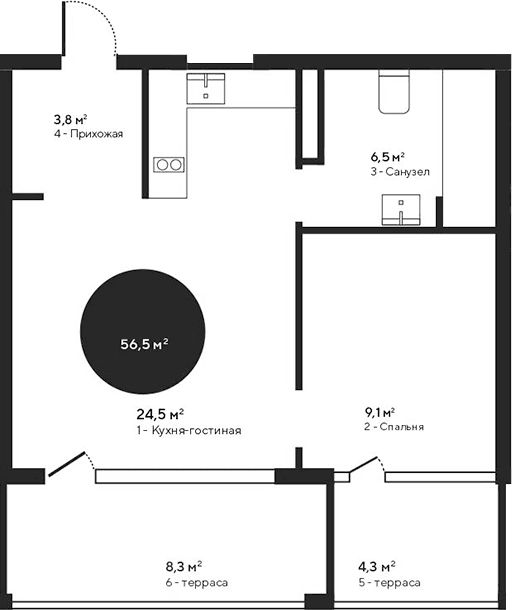 2-комн., 43.9 м²