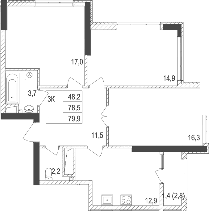 3-комн., 78.5 м²