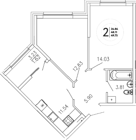 2-комн., 48.11 м²