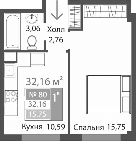 1-комн., 32.16 м²
