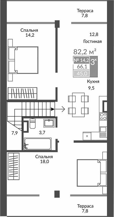 3-комн., 65.6 м²