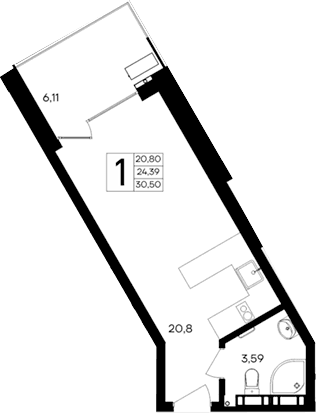 Студия, 24.39 м²