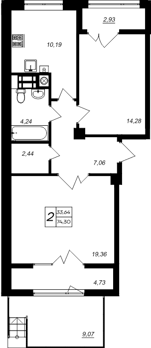 2-комн., 66.64 м²