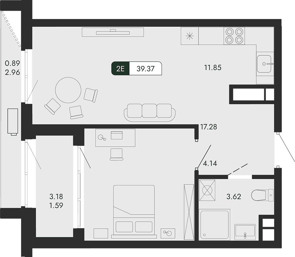 2-комн., 36.89 м²