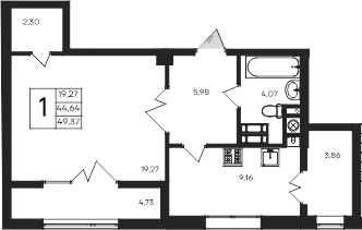 1-комн., 44.64 м²
