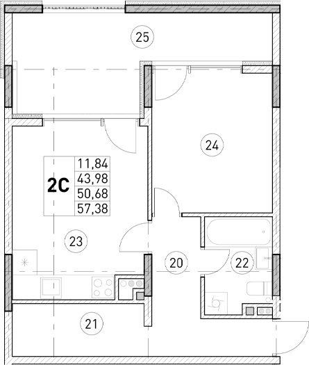 2-комн., 43.98 м²