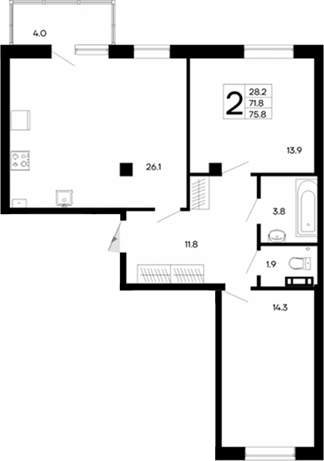 2-комн., 71.8 м²